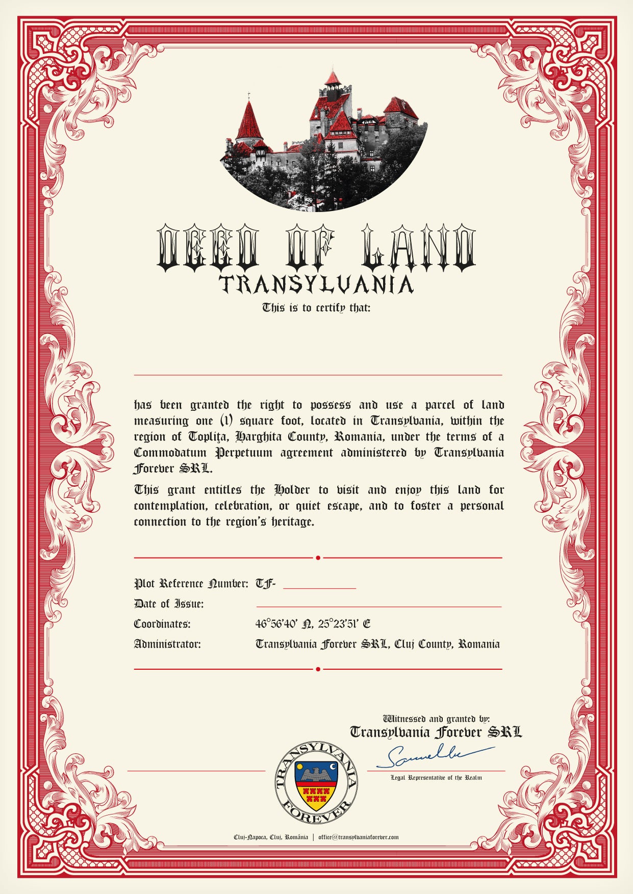 Transylvania Land Certificate – Individual – Instant Download