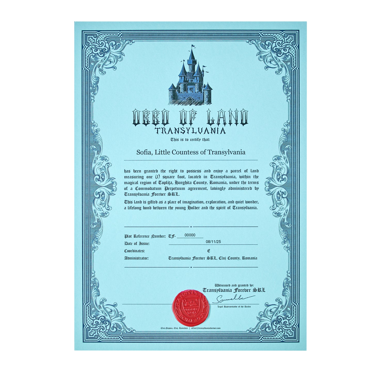Transylvania Land Certificate – Kids – Printed Exploration Set