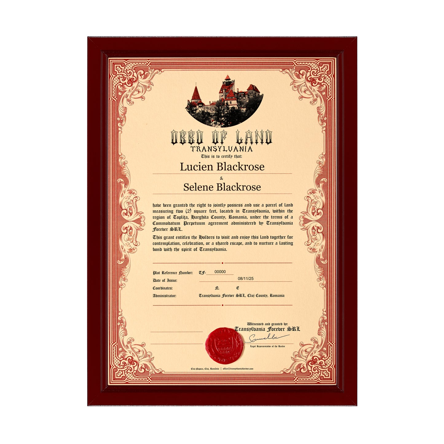 Transylvania Land Certificate – Couple/Friendship – Printed