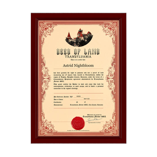 Transylvania Land Certificate – Individual – Framed Display Edition