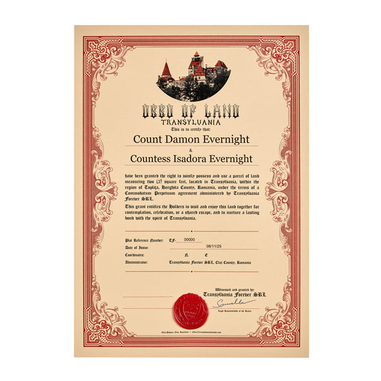 Transylvania Land Certificate – Couple/Friendship – Printed