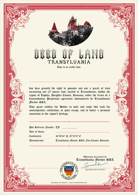 Transylvania Land Certificate – Individual – Instant Download