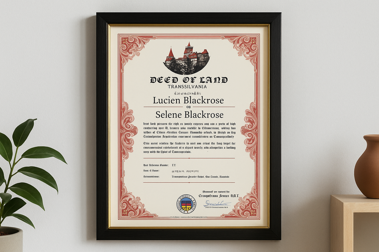 Transylvania Land Certificate – Couple/Friendship – Instant Download